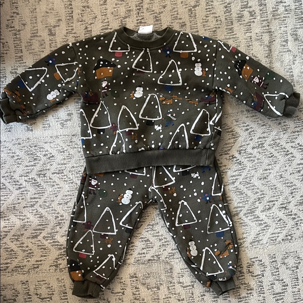 Zara Olive Green Baby Outfit with White Dots